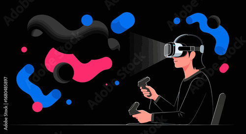 Immersive Virtual Reality Experience Illustrating Modern Technology And Entertainment