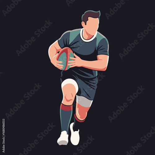 A stylized illustration of a rugby player running with the ball, focused on the game.