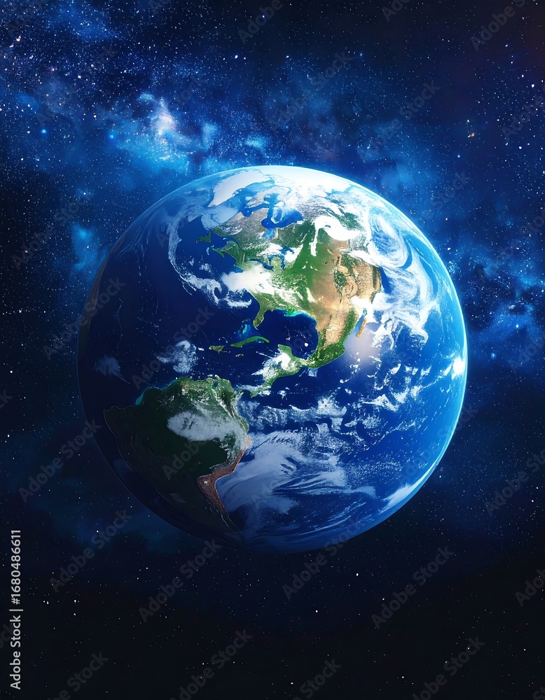 Fototapeta premium Earth in space, vibrant colors, detailed continents