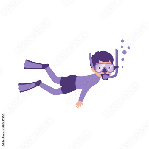 An illustration of a person snorkeling underwater, wearing diving gear and bubbles.