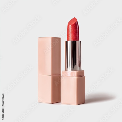 Coral lipstick in a peach-toned case