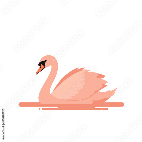 A stylized illustration of a graceful swan floating on water, isolated.