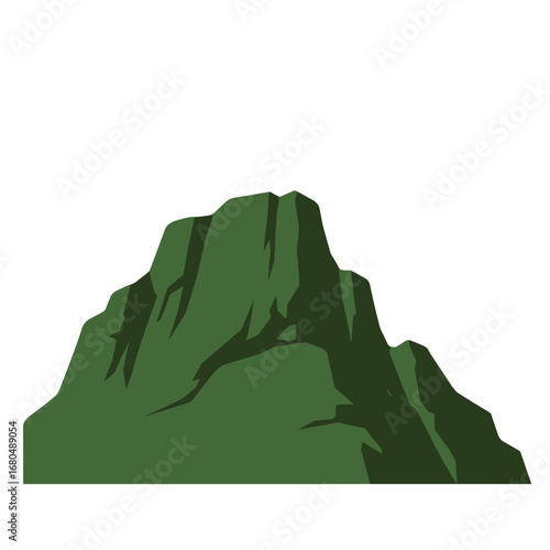 Silhouette of a dark green mountain peak against a white background.