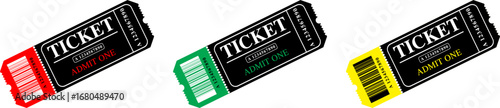 Ticket icon vector illustration in the flat style. Ticket stub isolated on a white background. Retro cinema or movie tickets set. Vector illustration.