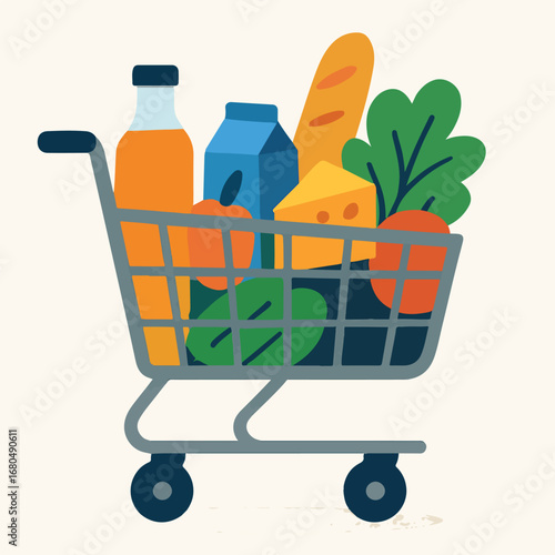 shopping cart full of groceries