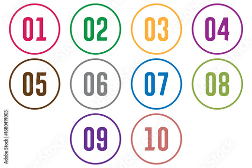 Set of numbers . Number circles set1 to 10 . Set of Round 1-10 numbers icon. eps 10