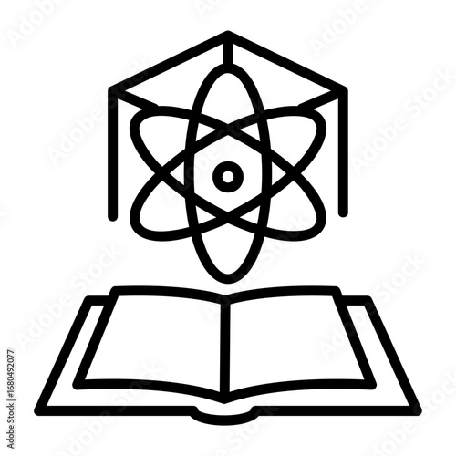 Minimalist line icon symbolizing scientific education, academic research, and graduation with a degree in STEM fields like physics or chemistry