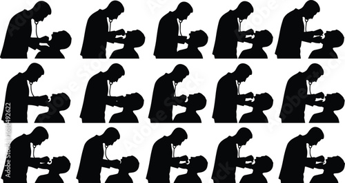 Doctor examining patient mouth silhouette, medical consultation, healthcare checkup, physician stethoscope, diagnosis, treatment, hospital care, dentist, healthcare professional support