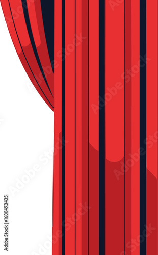Rich red velvet curtains parting to reveal a bright empty stage | vector illustration 