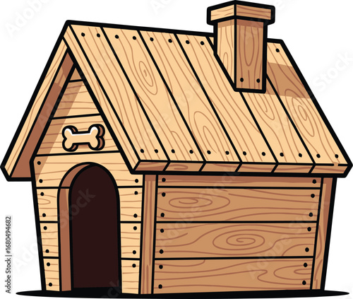 Cute Wooden Doghouse Icon with Bone and Round Entrance Vector illustration