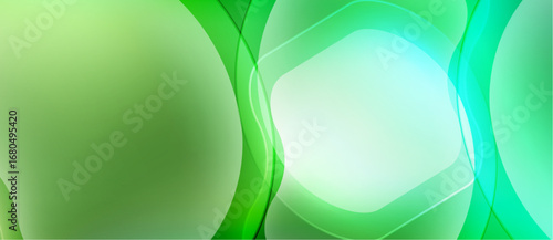 Abstract green background. Smooth curves overlap creating light, airy visual effect. Gradient shades provide depth.