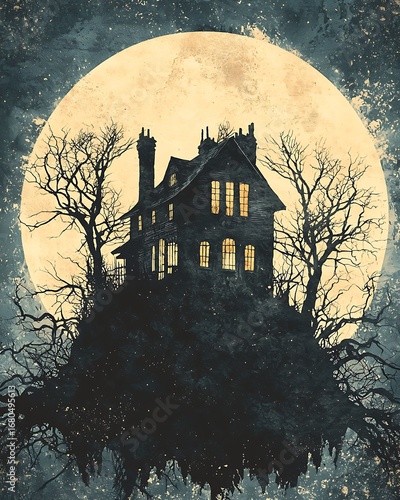 Scary moonlit haunted house scene high resolution picture