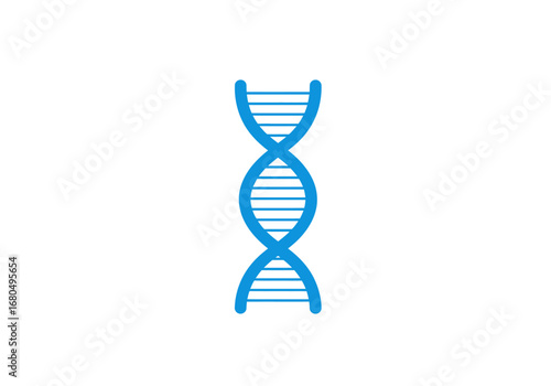 A blue stylized double helix DNA structure against a white background
