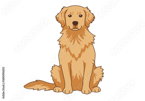 Cartoon golden retriever sitting upright facing forward on a white background