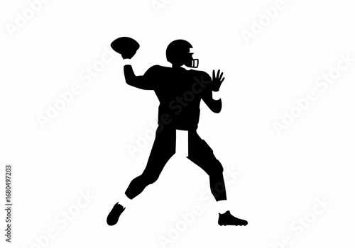 Silhouette of a football player throwing a ball wearing a helmet