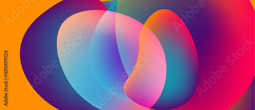Abstract colorful shapes overlap, creating vibrant gradients. Smooth transitions between hues suggest fluidity, energy. Modern design.