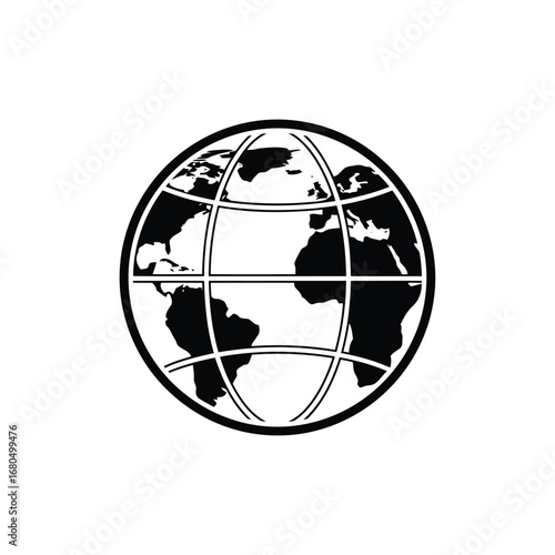Vector illustration of stylized globe icon with latitude and longitude lines