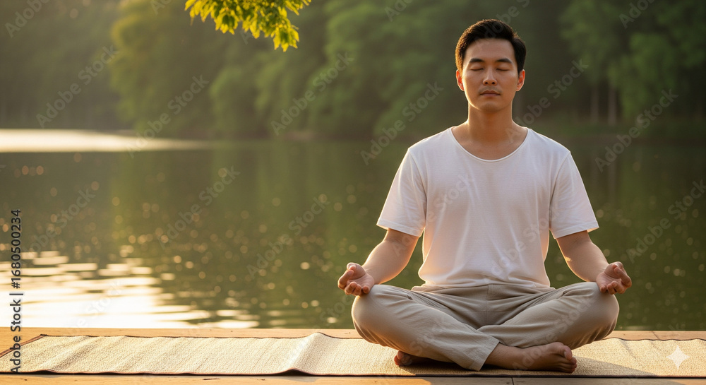 Fototapeta premium man meditating in lotus position