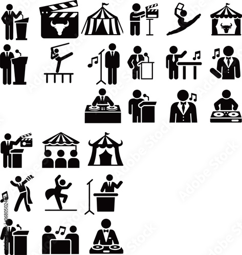 Icons representing various professions and activities in entertainment and performance.