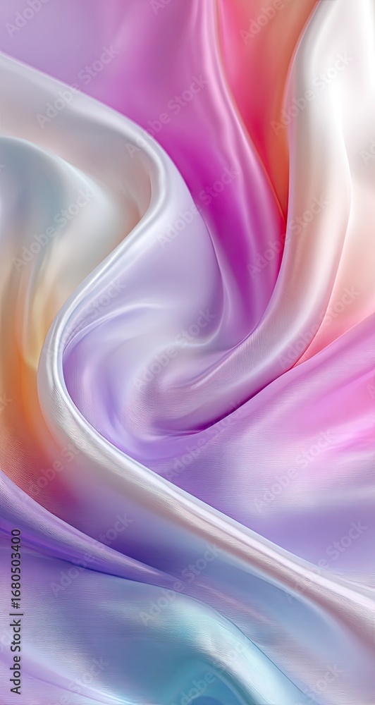Obraz premium Close-up of vibrant, flowing silk fabric. Soft, pastel colors blend seamlessly in swirling folds