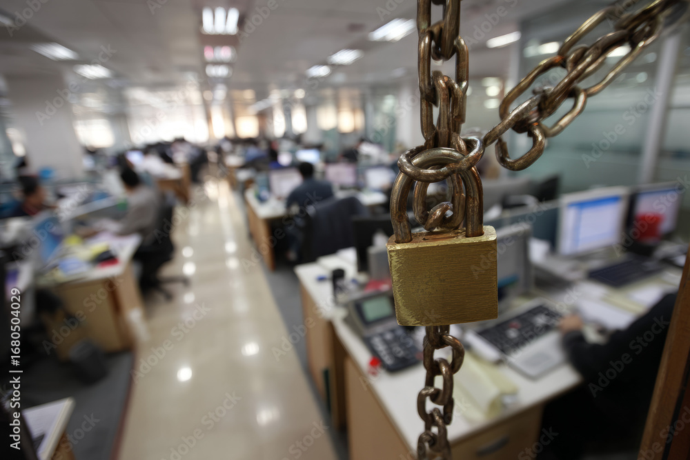 Fototapeta premium A corporate office where phones and laptops must be locked away Employees work only on secured terminals