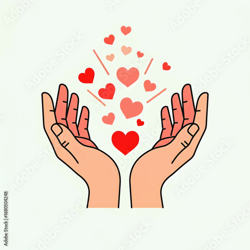 Symbolic illustration of open hands sharing love and kindness, a concept of charity, hope, and heartfelt donation