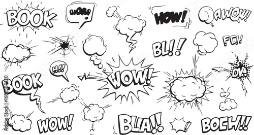 Comic Book Speech Bubbles with Sound Effects and Explosions vector illustration