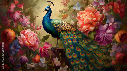 peacock with feathers