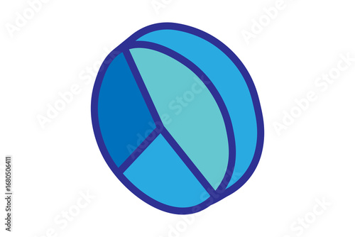 This image is an icon or logo featuring a 3D shape that resembles a sphere or disc divided into three unequal sections.