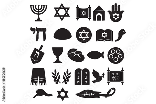 Jewish Icons And Judaica Symbols Vector Set