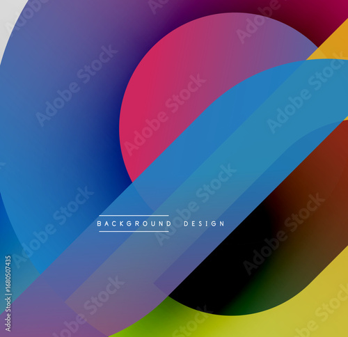 Abstract colorful design. Overlapping shapes create dynamic visual effect. Gradient hues blend smoothly, offering modern aesthetic.