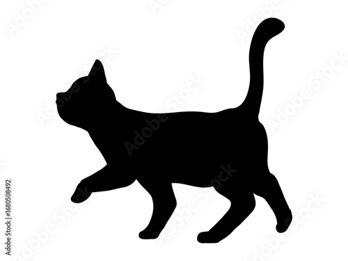 こねこ　シルエット　楽しそうに歩く　イラスト