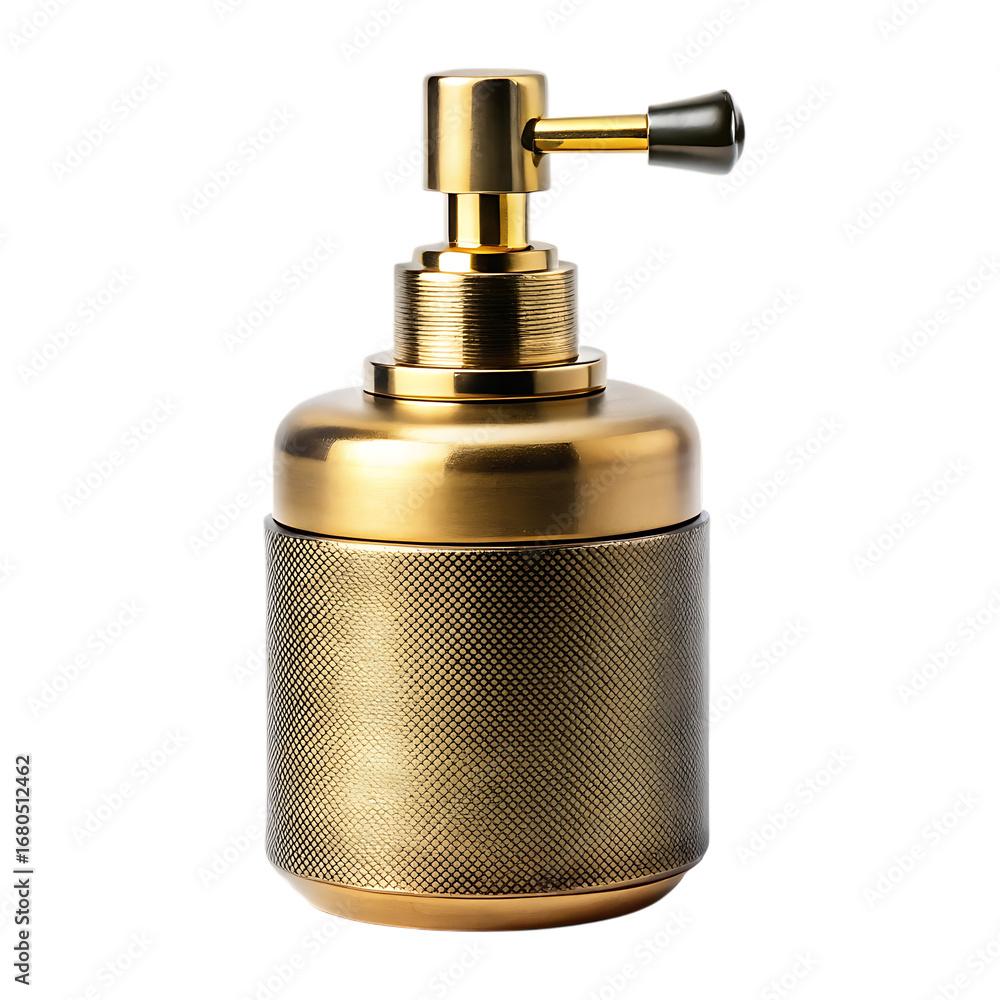 Obraz premium Elegant vintage brass perfume atomizer with classic black accent detailed close-up transparent background