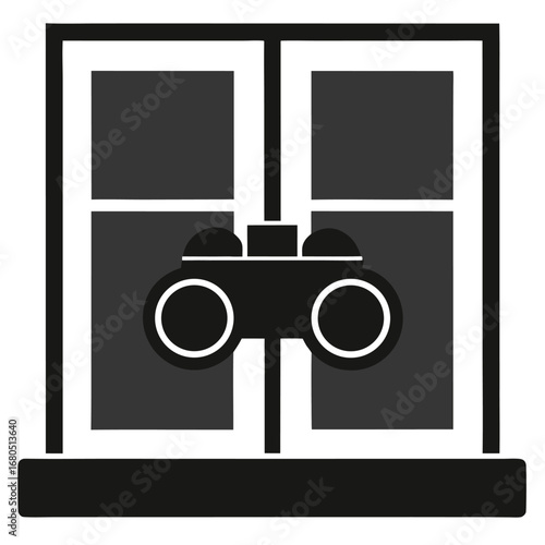Binoculars on a window sill black and white vector on white background.