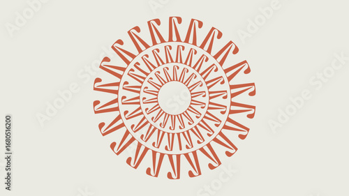 Stylized Hanuman vector sun mandala created with the sacred Ram mantra symbol, a circular spiritual design for meditation and devotion