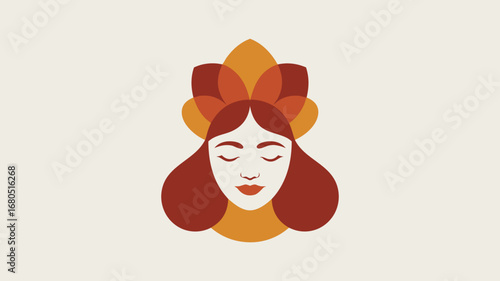 A graceful vector illustration of a woman adorned with a flower crown, symbolizing beauty and serenity