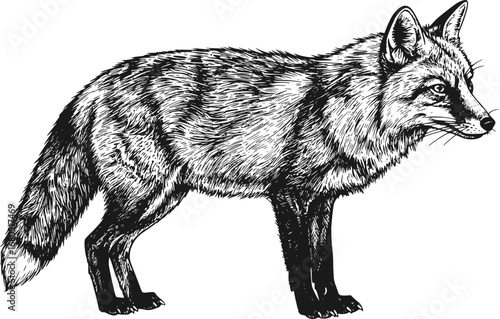 Vintage engraving isolated fox set illustration ink sketch. Wild animal background foxy animal silhouette art. Black and white hand drawn image.
