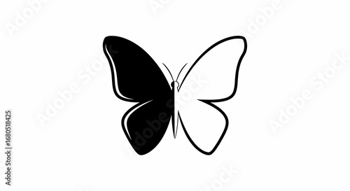 Black and white butterfly split wings on a white background flat illustration logo