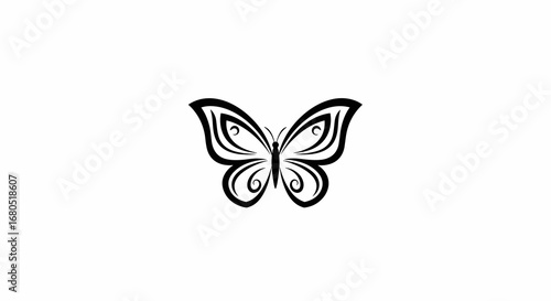Black tribal style butterfly icon on white background flat illustration logo