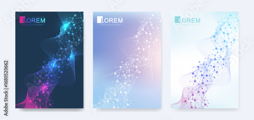 Modern medical or health care vector template for brochure or cover with abstract molecular structure, layout brochure, flyer, placard, poster, book cover design.