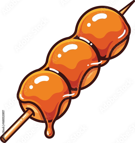 Mitarashi Dango Skewer Illustration with Sweet Soy Glaze Vector illustration