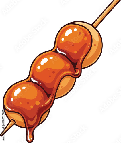 Mitarashi Dango Skewer Illustration with Sweet Soy Glaze Vector illustration