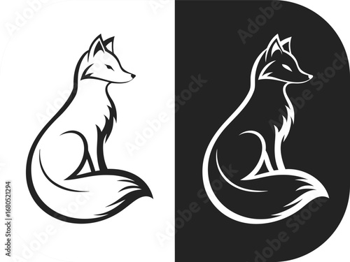 Black And White Fox Logo Design On Split Background graphic illustration
