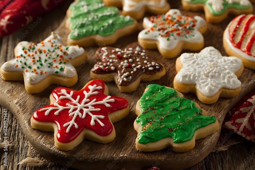 Fototapeta premium Christmas Cookies with Colorful Icing and Shapes