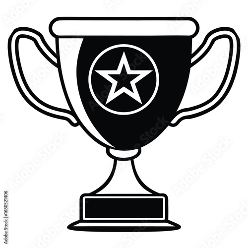 Black and White Icon of a Champion Trophy with a Star award winner