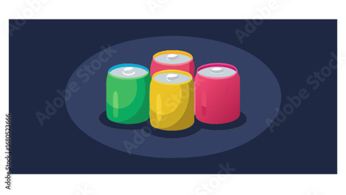 Colorful soda cans illustration graphic design for beverage drink product and marketing campaign material use