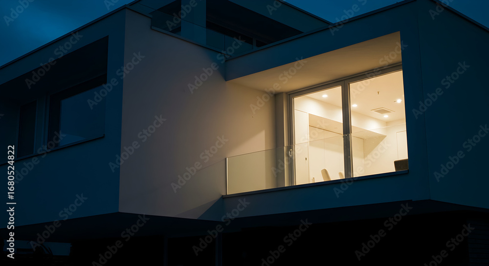 Fototapeta premium A house with a strong contrast between illuminated and shadowed areas