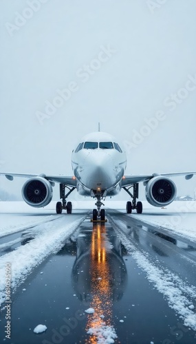 Wallpaper Mural A commercial airplane sits on a snowy tarmac, wings dusted with fresh powder, under a gray winter sky Ready for takeoff or awaiting departure in frigid conditions , snow, commercial flight Torontodigital.ca