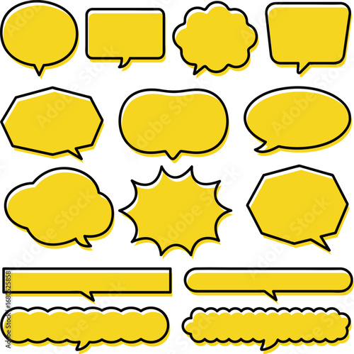 The standout highlighted yellow speech balloon are set in a frame that is black. / 目立つ強調された吹き出し フレーム セット イエロー 黄色