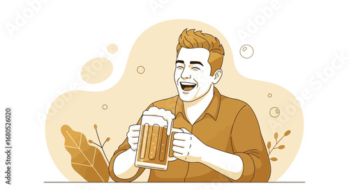 Animated Illustration Of Person Laughing While Holding A Beer Mug Enjoying Celebration